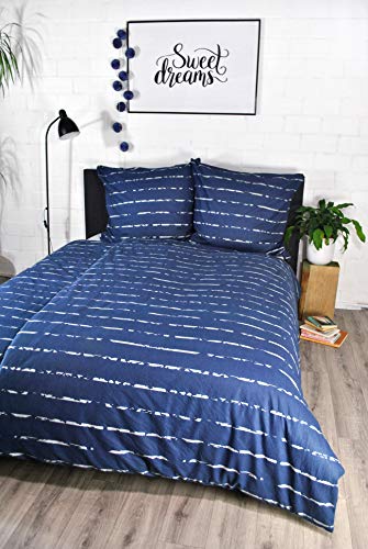 jilda-tex Biber Bettwäsche Modern Stripes 135x200 cm + 80x80 cm 100% Baumwolle Feinbiberbettwäsche Edelflanell (Blau, 135 x 200 cm)