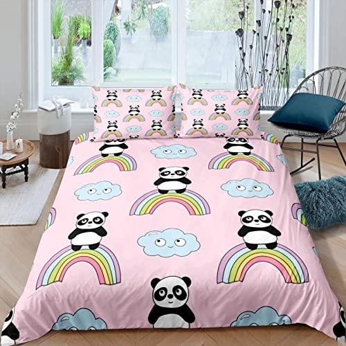 CHCHNXY Bettwäsche 200x200,Pink Panda 3 Teilig Weich Und Atmungsaktiv Bettwäsche-Set,Für Jugendliche Erwachsene 1 Bettbezüge Mit Reißverschluss Und 2 Kissenbezug 80x80cm