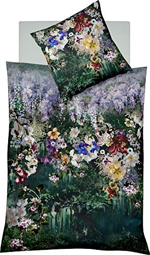 fleuresse Mako-Satin Bettwäsche Bed Art S Blumenreich salbei 1 Bettbezug 155 x 220 cm + 1 Kissenbezug 80 x 80 cm