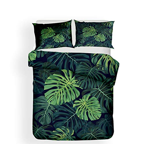 3D-Bettwäsche-Set mit tropischen Pflanzen, komplettes Kingsize-Bettbezug-Set, Bettwäsche mit Kissenbezug, Heimtextilien, Twin Queen Bettbezug (US Queen)