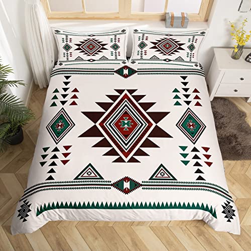 Homewish Aztekisches Bohemian-Bettwäsche-Set, für Doppelbett, 3-teilig, für alle Jahreszeiten, südwestlicher geometrischer Bettbezug, weiche Mikrofaser, Boho-Stammes-Pfeil-Bettbe zug