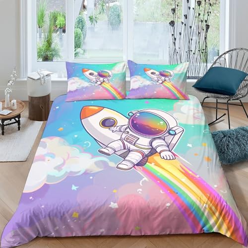 RQATHDUUD Cartoon Astronaut Bettbezug Bettwäsche Set Kinderbettwäsche Reißverschluss Mit Kissenbezug Betten Set Für Jugendliche Kinder Schlafzimmer Double?200x200cm?