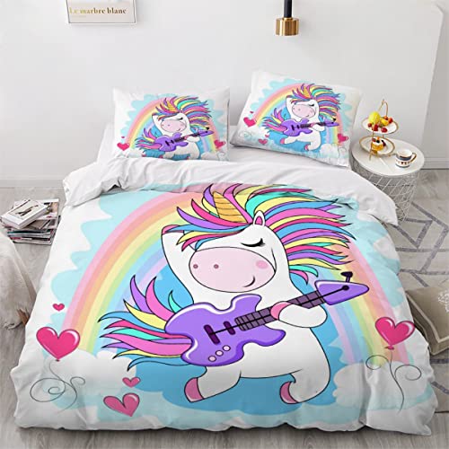 BUMIYA Mein Kleines Pony Bettwäsche 135x200 cm 2 teilig Cartoon-Tiere 3D Druck Bettbezug mit Reißverschluss Für Kinder Zimmer Dekor Jungen Mädchen Bettwäsche Set mit Kissenbezüge 80×80 cm