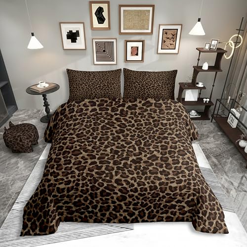 Homewish Braun Bettwäsche Leopardenmuster 135x200cm Tiere Geparden Druck Bettbezug Set für Kinder Jungen Mädchen Erwachsene,Rustikale Leoparden Bettwäsche-Set Schlafzimmer Dekor 2-teilig Mikrofaser