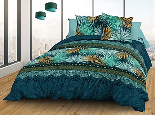 Le linge de Jules Bettwäsche-Set, Baumwolle, Blau, Grün, Safran, Parasio, 3-teilig, 220 x 240 cm Le linge de Jules Bettwäsche-Set, Baumwolle, Blau, Grün, Safran, Parasio, 3-teilig, 220 x 240 cm