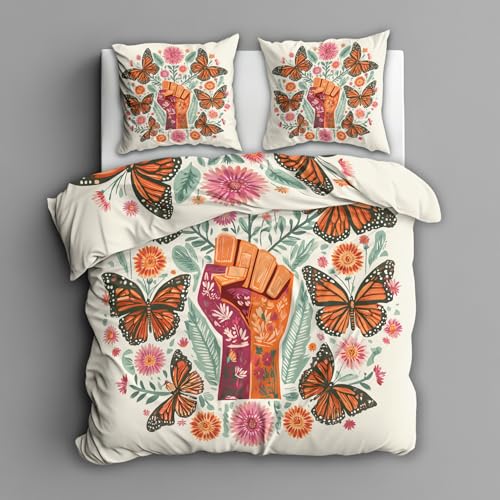 Generisch Bettwäsche Schmetterling 155x220, Feminismus Schmetterlinge Motiv Wendebettwäsche & Deko, Weiche Microfaser Bettbezug mit Reißverschluss und 1 Kissenbezug 80x80, 2tlg - ASD13551