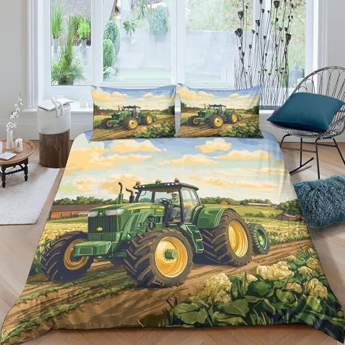 kaiyun Duvet Cover with Pillowcases,Traktor 3D Druck,Very Soft,Farbillustration Microfaser,Bettwäsche Für Erwachsene Kinder Double?200x200cm?