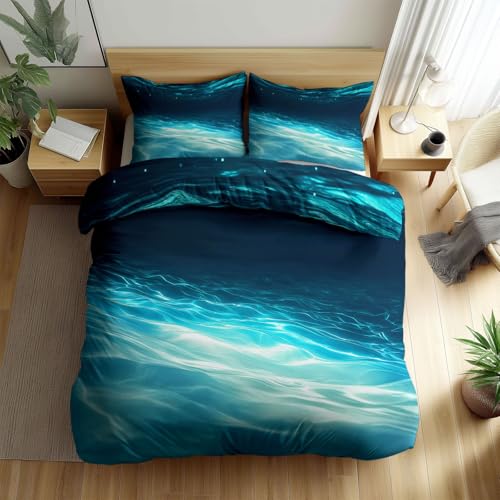 Generisch Bettdeckenbezug 135 x 200 cm + 1 Kissenbezüge 80 x 80 cm, Blau Deckenbezug mit Reißverschluss, Einfach Unterwasser Modern Ultraweicher Bettwäsche-Sets