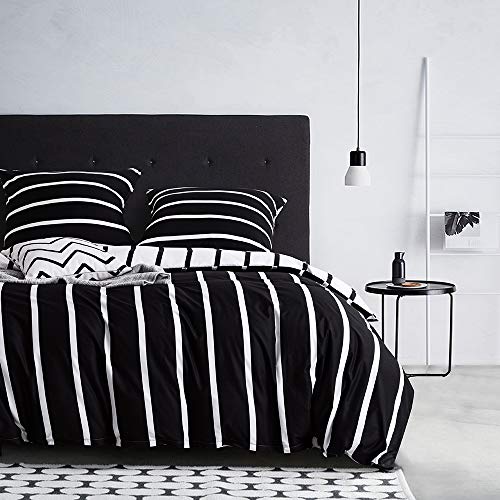Boqingzhu Bettwäsche 135x200cm Gestreift Streifen Schwarz Weiß Muster Modern Wendebettwäsche Set Microfaser Bettbezug und Kissenbezug 80x80cm mit Reißverschluss