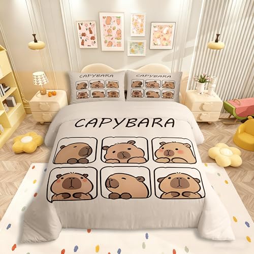 Homewish Capybara Bettwäsche Set 135x200 für Kinder Teenager Erwachsene,Niedliche Tiere Bettbezug,Capybara Liebhaber Tröster Abdeckung,Rustikales Bauernhaus Bett Set mit 1 Kissenbezug Zimmer Dekor