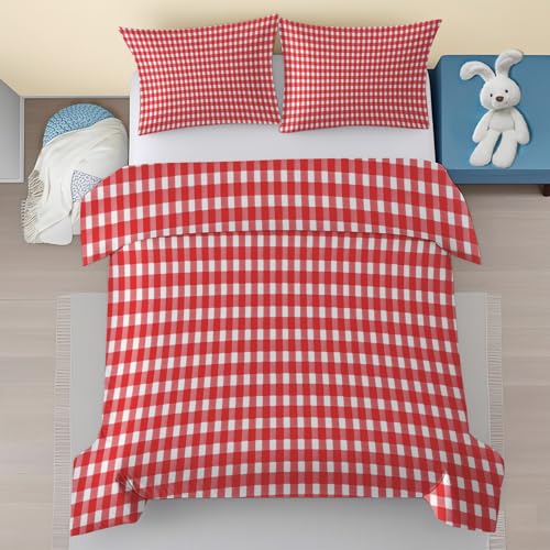 Generisch Karo Baby Bettwäsche Set 100x135 - Rot Weiß Vichy Muster Kinderbettwäsche 2 Teilig - Kariert Landhaus Mikrofaser Bettbezug, 1 Kissenbezug 40x60 mit Reißverschluss xnKl111