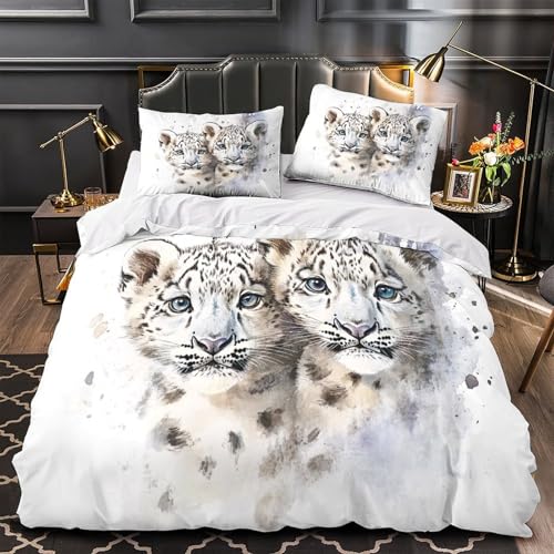 VOXYTMLWG Snow Leopard Walking Pflegeleicht 3D-Gedruckter Bettwäsche-Set dreiteiliger Wild Animal Bettdeckenbezug Zip Verschluss Atmungsaktiv for Jungen,Teen Jungen,Frauen,Teenager Single?135x200cm?
