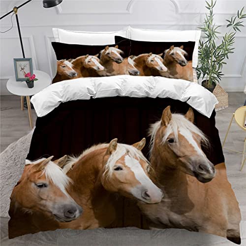 NUYSP Bettbezug Set Pferd Bettwäsche 135x200 mit 2 Kissenbezug 80x80cm Haflinger Stute Bettwäsche Set Weich Mikrofaser Bettbezüge mit Reißverschluss für Kinder Zimmer Dekor