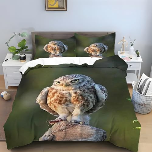 Generisch Ai981 Bettwäsche-Set mit Tiermotiv, Motiv: kleine Eule, mit Reißverschluss, Bettbezug, Mikrofaser, 1 Bettbezug 150 x 200 cm, 2 Kissenbezüge 50 x 75 cm