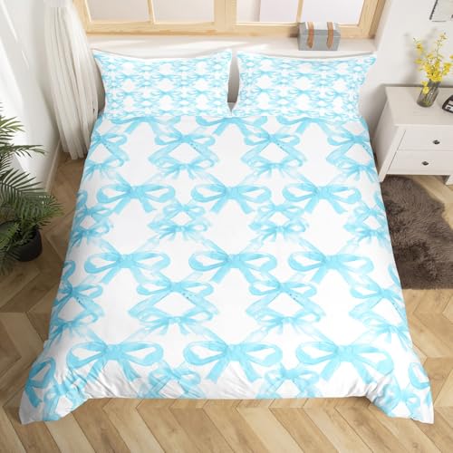 Loussiesd Aquarell Blau Bogen Bettwäsche Set 200x200cm Bogen Muster Bettbezug Träumende Prinzessin Stil Betten Nette Bogen Bettwäsche-Set Zimmer Dekor Bogen Bogen