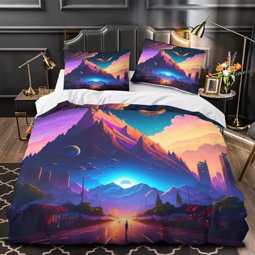 RJAVAGFZL Fantasieberg 3D-Druck 3er-Set Bettbezug digitaler Kunststil Steppbezug Mikrofaser Hypoallergen Reißverschluss für Kleinkinder Kinder Jugendliche Single?140x200cm?