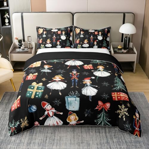Weihnachten Nussknacker Baumwolle Bettwäscheset 220x240cm Rote Krawatte Weihnachtsbaum bettbezug Süß Ballett Prinzessin Weihnachten Schneeflocke Bettwäsche Cartoon Royal Guard Soldier bettset,Schwarz