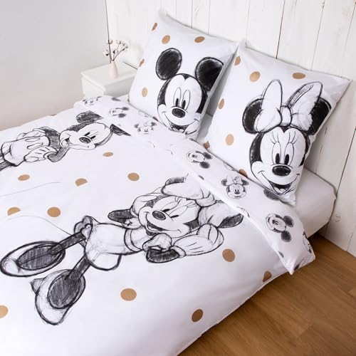 Disney Home Mickey & Minnie Mouse Bettwäsche-Set 4 teilig - 2 x Bettwäsche 135x200 und 2 x Kopfkissenbezug 80x80-100% Baumwolle Super Weich - Doppelseitiger Kinder Bettwäsche für Jungen und Mädchen