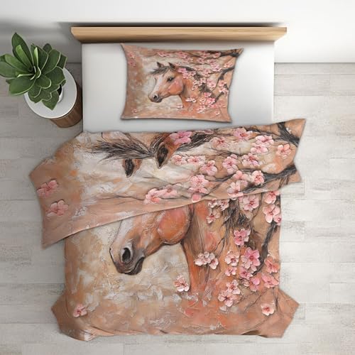 NIYAKA Bettwäsche 140x200 Pferde, Kirschblüten Bettbezug 140x200 2er Set, Süße Tiere Wendebettwäsche mit Kissenbezug 70x90 cm, Mikrofaser Bettwäsche-Sets mit Reißverschluss NIYAKA Bettwäsche 140x200 Pferde, Kirschblüten Bettbezug 140x200 2er Set, Süße Tiere Wendebettwäsche mit Kissenbezug 70x90 cm, Mikrofaser Bettwäsche-Sets mit Reißverschluss