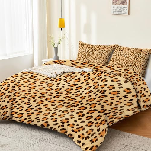 Bettwäsche-Set 135 x 200 cm, Abstrakt Punkte Leopardenmuster Bedruckte Mikrofaser wendbarer Bettbezug für Erwachsene Jungen und Mädchen - Beige Einfach und Pflege Bettbezüge mit Reißverschluss