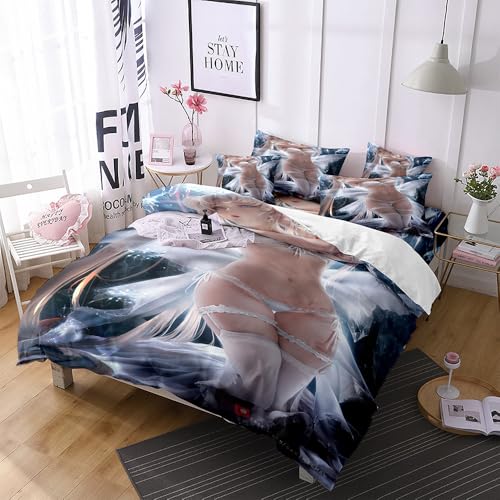 Liebey Girls Bettbezug Set 2 Personen Bettwäsche Set Anime Mädchen Bedding Adulte Bett Set für Jungen Mädchen Dekorative Weiche 100% Mikrofaser Bettwäsche Set 135x200cm + 2 Kissenbezüge 80x80cm