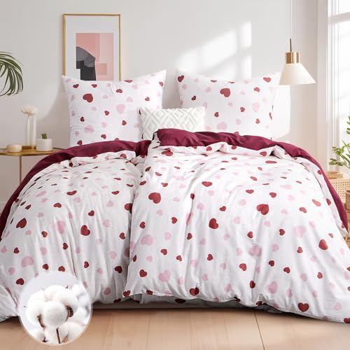 Aisbo Bettwäsche 135x200 4teilig Baumwolle Rosa Rot Herzen Muster - Bettwäsche-Sets Bettbezug 2er Set mit 2 Kissenbezüge 80x80 cm, ÖKO-TEX Wendebettwäsche mit Reißverschluss Aisbo Bettwäsche 135x200 4teilig Baumwolle Rosa Rot Herzen Muster - Bettwäsche-Sets Bettbezug 2er Set mit 2 Kissenbezüge 80x80 cm, ÖKO-TEX Wendebettwäsche mit Reißverschluss