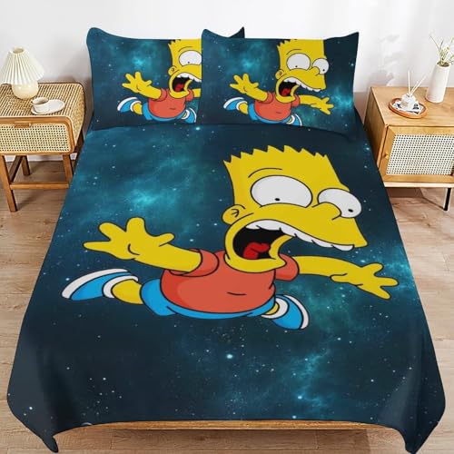 YINGD The Simpsons Bettwäsche-Set, Mikrofaser, 3D-Druck, leicht, 3-teiliges Bettdecken-Set für Kinder, Jungen, Mädchen