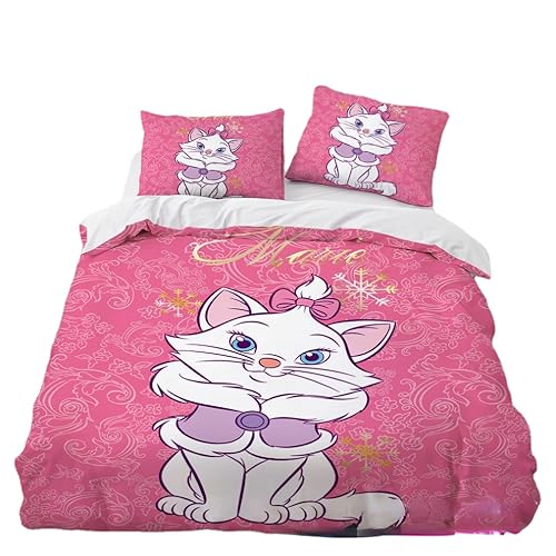 DOTERO Marie Cats Rosa Bettwäsche-Set,Kinderbet twäsche 135x200cm,Cartoon Cats bettwäsche Mädchen Bettbezug Und Kissenbezug 80x80cm,mit Reißverschluss (1,135x200+80x80cm)