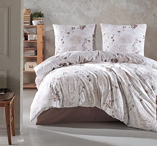ZIRVEHOME Bettwäsche-Set 135x200cm. Beige, 4 teilig, Baumwolle Bettbezug braun, Ludi