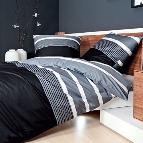 Janine Bettwäsche J.D. 8468-08 Silber schwarz Mako Satin, Größe:200 cm x 200 cm