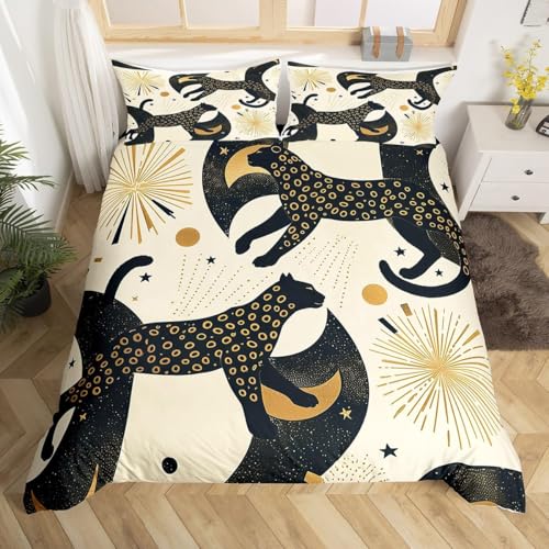 LMMSMGS Bettwäsche 155x220 Leopard Bettwäsche-Sets– Weiches Mikrofaser-Set mit Bettbezug 155x220 + 1 Kissenbezüge 80x80 mit Reißverschluss Eckbinder für Mädchen Jungen