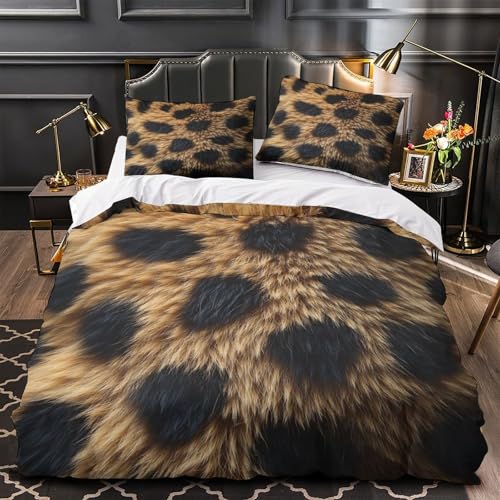 VOXYTMLWG Leopard Weich 3D Gedruckt Wild Animal Bettbezug Bettwäsche 3 Teilig mit Reißverschluss Hautfreundlich for Erwachsene,Frauen,Mädche n,Kinder Single?135x200cm?