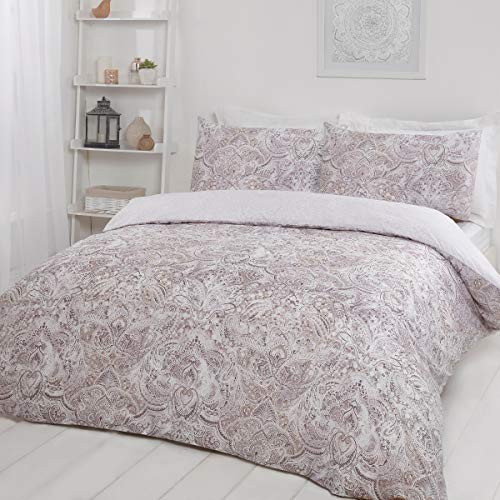 Sleepdown Bettwäsche-Set mit Paisleymuster, sehr weich, pflegeleicht, hypoallergen, dezenter Druck, wendbar, 155 x 220 cm + 2 Kissenbezüge 80 x 80 cm, Mikrofaser, grau, 5056242760641