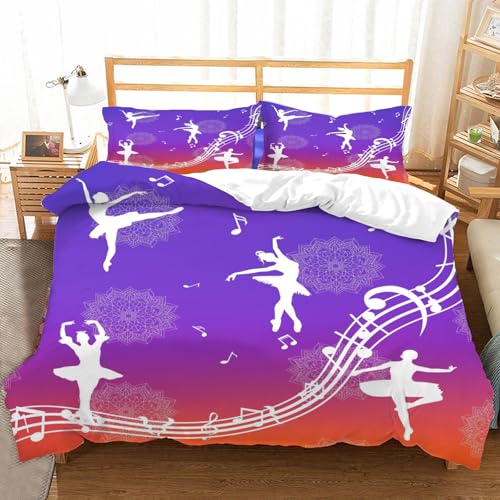 Hongduo 3D Prinzessin Ballett Bettwäsche Set 155x220 cm Weiche Mikrofaser Niedlich Bettwäsche-Set mit Reißverschluss 3 Teilig Bettbezug Set mit 2 Kissenbezug 80x80 cm