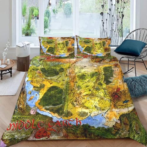 DTASSVEW 3 teilig 200x200 cm Bettbezug Set - The Lord of The Rings Bettwäsche-Sets, Poster Serie -A076,Weiche Flauschige Bettbezug mit Reißverschluss und 2X 80x80cm Kissenbezu