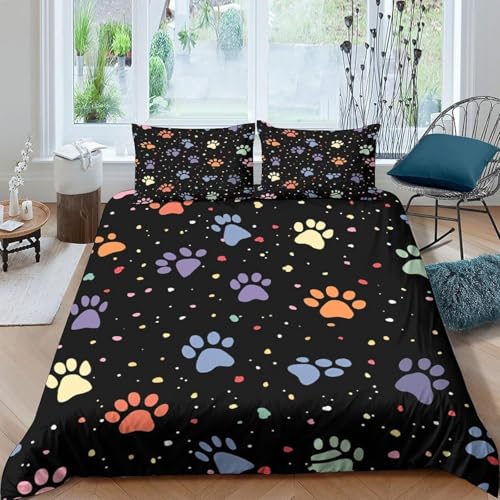 Tierpfotenabdrücke Bettwäsche 155x220 Bettwäsche-Sets Weich Mikrofaser Bunte Punkte 3D-Digitaldruck Es Besteht Aus Einem Bettbezug mit Reißverschluss und 2 Kissenbezüge 80x80 B.3004