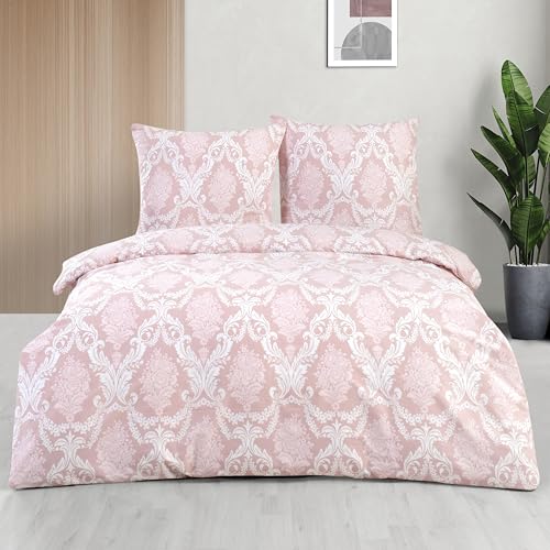 ZIRVEHOME Bettwäsche 135x200 cm. 2 teilig Set. Rosa, 100% Baumwolle/Renforcé mit reißverschluss atmungsaktiver bettbezug weiß barock Gemustert Kissenbezug 80x80 cm. Fiorita V1