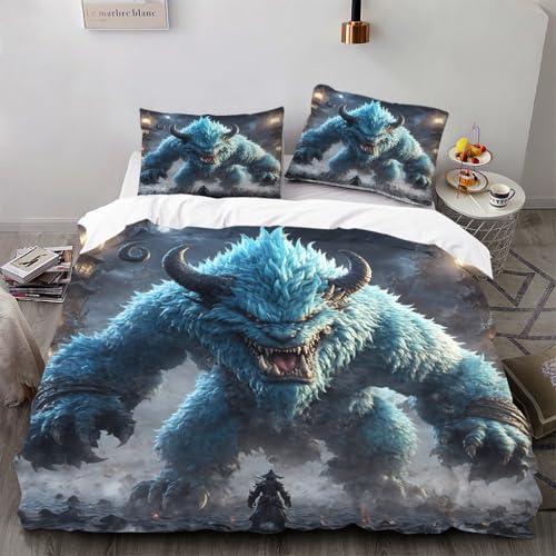 Zbeiba Bettwäsche 135x200 3D Mächtiges großes blaues Monster Muster Weich Atmungsaktiv Mikrofaser Bettzeug Sets Mit Reißverschluss + 2 Kissenbezüge (135x200+2 * 80x80,#11