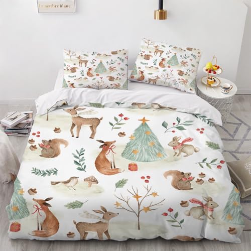 HABEAT 3D BettwäSche Weihnachten 200x200cm 3teilig Hirsch Kaninchen BettwäSche Set mit Reißverschluss Sommer Weich Mikrofaser Winter Warm Bettbezüge mit 2 Kissenbezüge 80x80 cm?Stil 36-6?