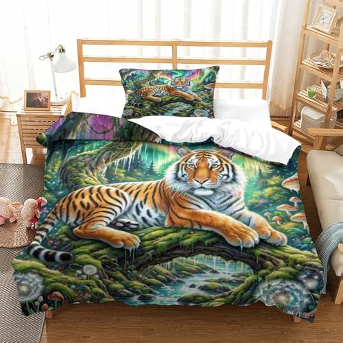 PXBDUASIE Tiger Bettbezug Set Bettwäsche Set Kinderbettwäsche Reißverschluss Mit Kissenbezug Betten Set Für Jungen Und Mädchen, Kinder Single?135x200cm?