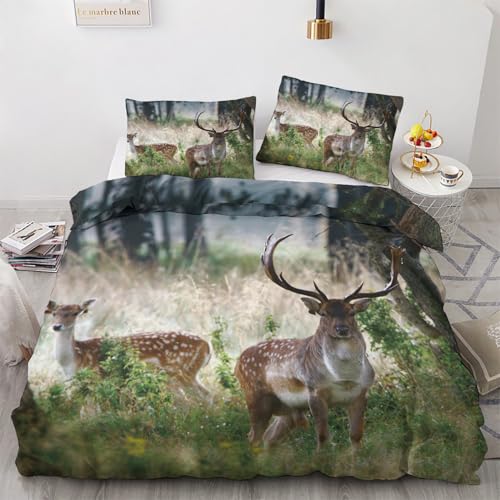 NIYAKA Weiche Bettwäsche 135x200 Hirsch Set 2teilig | Bettbezug Wildtiere Wald Natur mit Kissenbezug 80x80 cm | Mikrofaser Wendebettwäsche mit Reißverschluss, Kuschelig & Pflegeleich