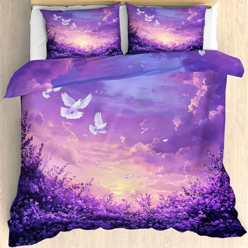 YZQGLHP Kinder Bettwäsche Set Lila Bettwäsche 135x200 cm Jungen Bettbezug für Mädchen Kids Microfaser Himmlische Qualität Betten Set mit 1 Kissenbezug 80x80cm Einzelbett