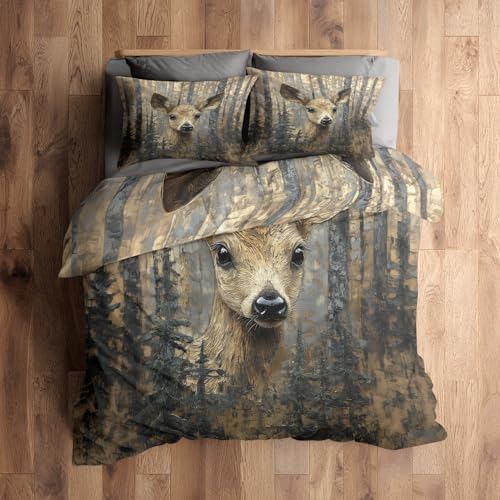 Generisch Bettwäsche 155x220 Waldtiere Vintage Motiv 2tlg, Weiche Mikrofaser & 1 Kissenbezug 80x80, Wendebettwäsche für Schlafzimmer Deko, Geschenke (L628)