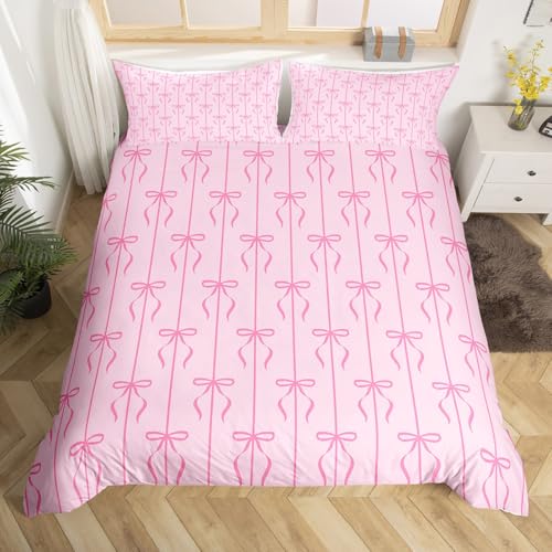 Homewish Rosa Bowknot Bettwäsche 135x200 Coquette Gestreift Bettbezug Jugendliche Erwachsene Teens Frauen Linien Kawaii Bow Bettwäsche Set Träumige Prinzessin Bedding Mikrofaser Wohndekor 2 Teilig