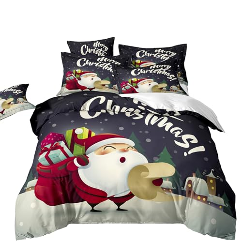 RZPFQB Weihnachten Kinder Bettwäsche 200x200 Bettwäsche Set für Teens Jungen Mädchen Kinderbettwäsche Cartoon-Weihnachtsbaum Bettbezug Set Weihnachtsmann bringt Geschenke Microfaser Bettwäscheset