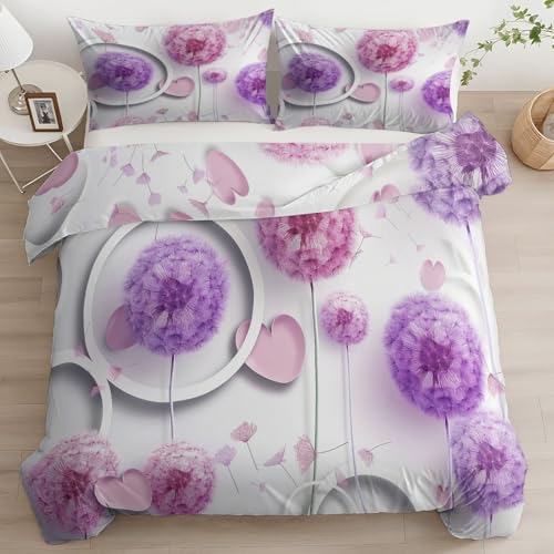 CozyRest Kinder 240 x 220 cm Bettwäsche-Set Bettbezug mit Florales 3D Relief Pusteblume Stickerei Jungen Mädchen Erwachsene Bettwäsche-Set Kinderzimmerdekoration Weich Bequem Bettbezug und Kissenbezug