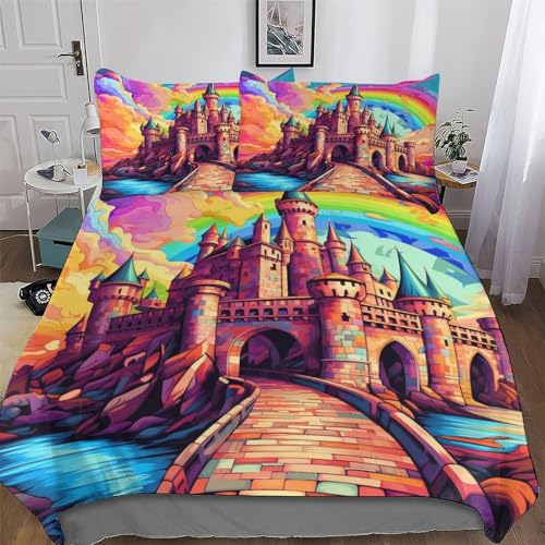 GGJJTT Magisches Schloss Bettwäsche-Set 2teilig Bettbezug Und Kissenbezug, Für Jungen Mädchen Mikrofaser Bettbezüge Bettgarnitur Single135x200cm