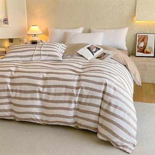 KLUOT Bettwäsche 200 x 230 cm Baumwolle Braun Beige Wendebettwäsche Bettbezug mit Reißverschluss Doppelbett Bettwäsche Touch Glatt und Weich
