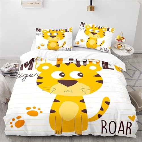 Generisch Bettwäsche 200x200 Tiger Bettwäsche-Sets 3D Prin-Bettwäsche 200x200 cm – Mikrofaser-1Bettbezug + 2 Kissen 80x80, für Mädchen Jungen weich & pflegeleicht 512W10Q1901