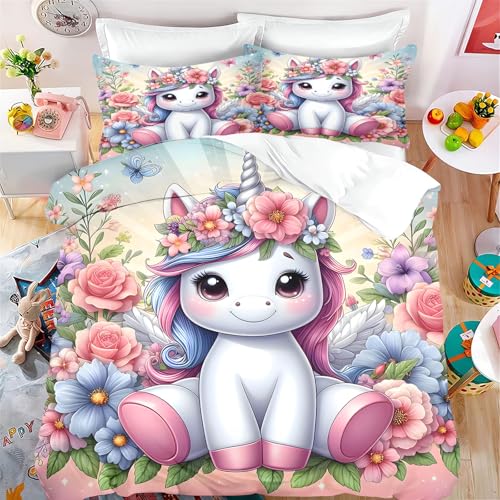 UNAGRI Einhorn Bettwäsche 135x200 Kinder Bettbezug Set Für Mädchen Mit Kissenbezug, Kinderbettwäsche 135x200 Blätter Bettwäsche-Sets Mikrofaser UNAGRI Einhorn Bettwäsche 135x200 Kinder Bettbezug Set Für Mädchen Mit Kissenbezug, Kinderbettwäsche 135x200 Blätter Bettwäsche-Sets Mikrofaser